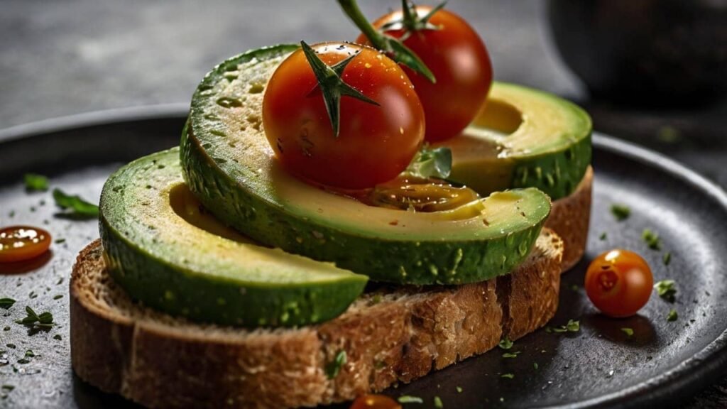 o	Sliced avocado on toast, with cherry tomatoes and herbs as one of the superfoods