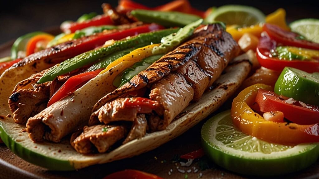 Sizzling fajitas fresh out of the oven with bright, colorful bell peppers, onions, and chicken strips. Include warm tortillas and a side of salsa and guacamole. (Family-friendly recipes)