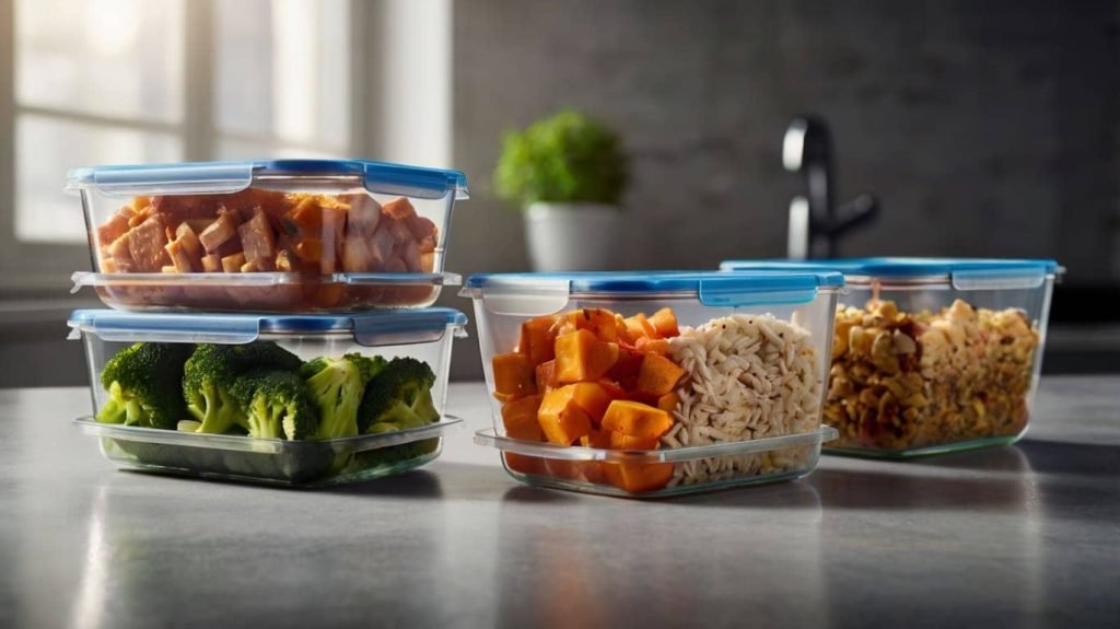 o	Image of several prepped meal containers filled with balanced meals, labeled by day. Meal planning.