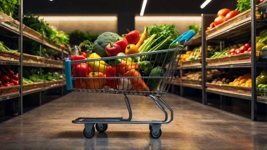 o	Image of a shopping cart filled with colorful fresh produce and healthy pantry items. Meal planning.