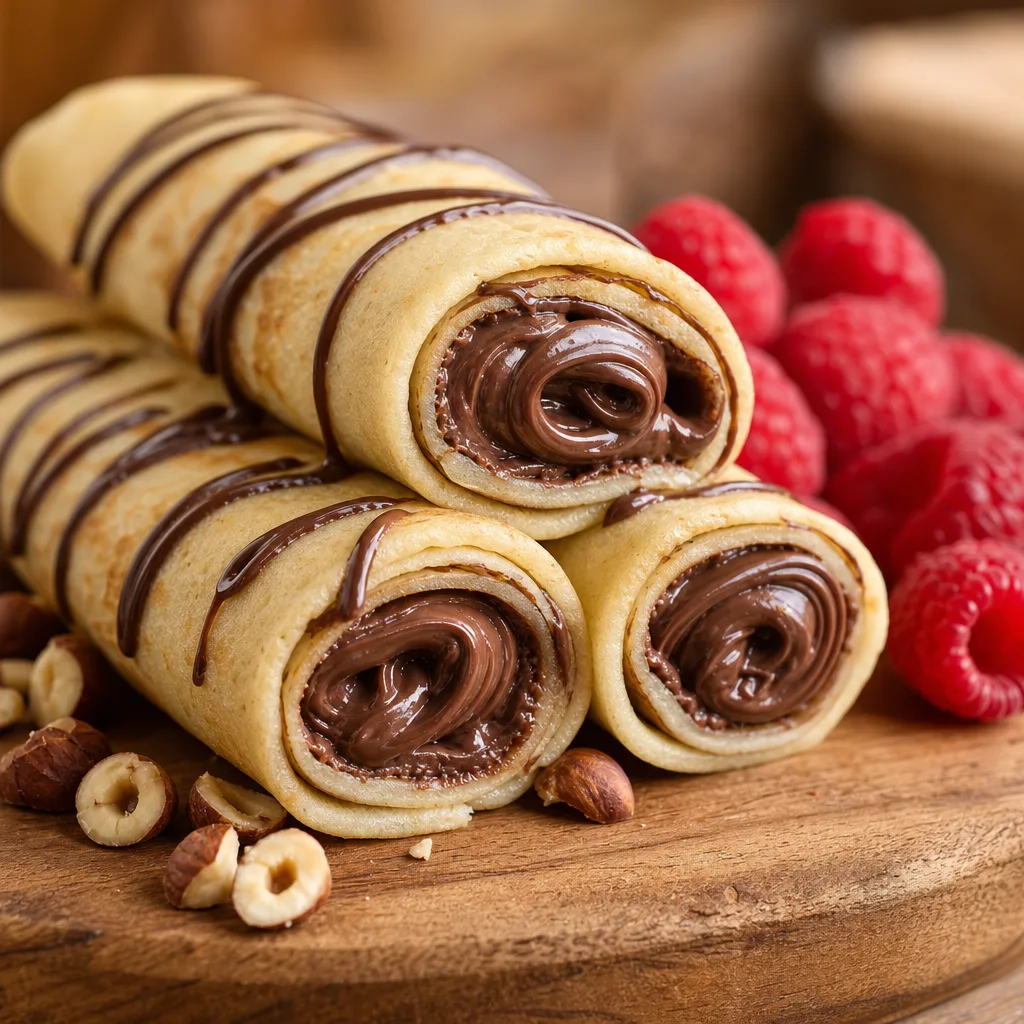 Chocolate-hazelnut spread filled crepes (rolled)