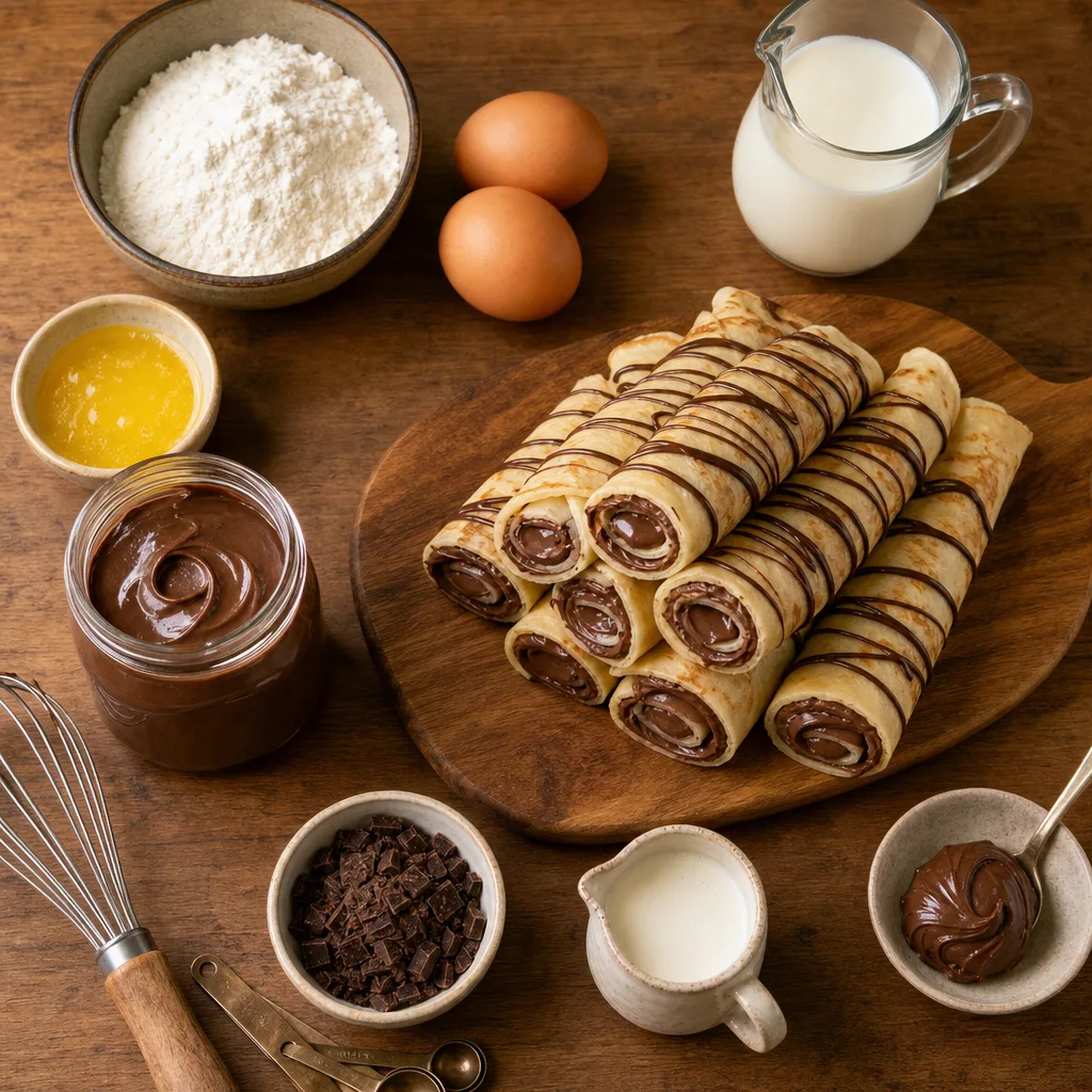 Ingredients for Chocolate-hazelnut spread filled crepes (rolled)