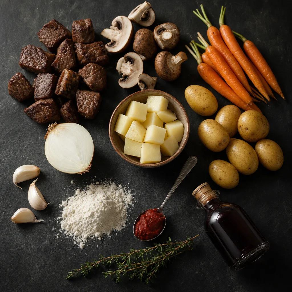 Ingredients for Red wine–style braised beef stew with mashed potatoes
