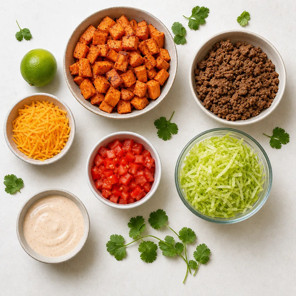 Ingredients for Sweet Potato Burger Bowl