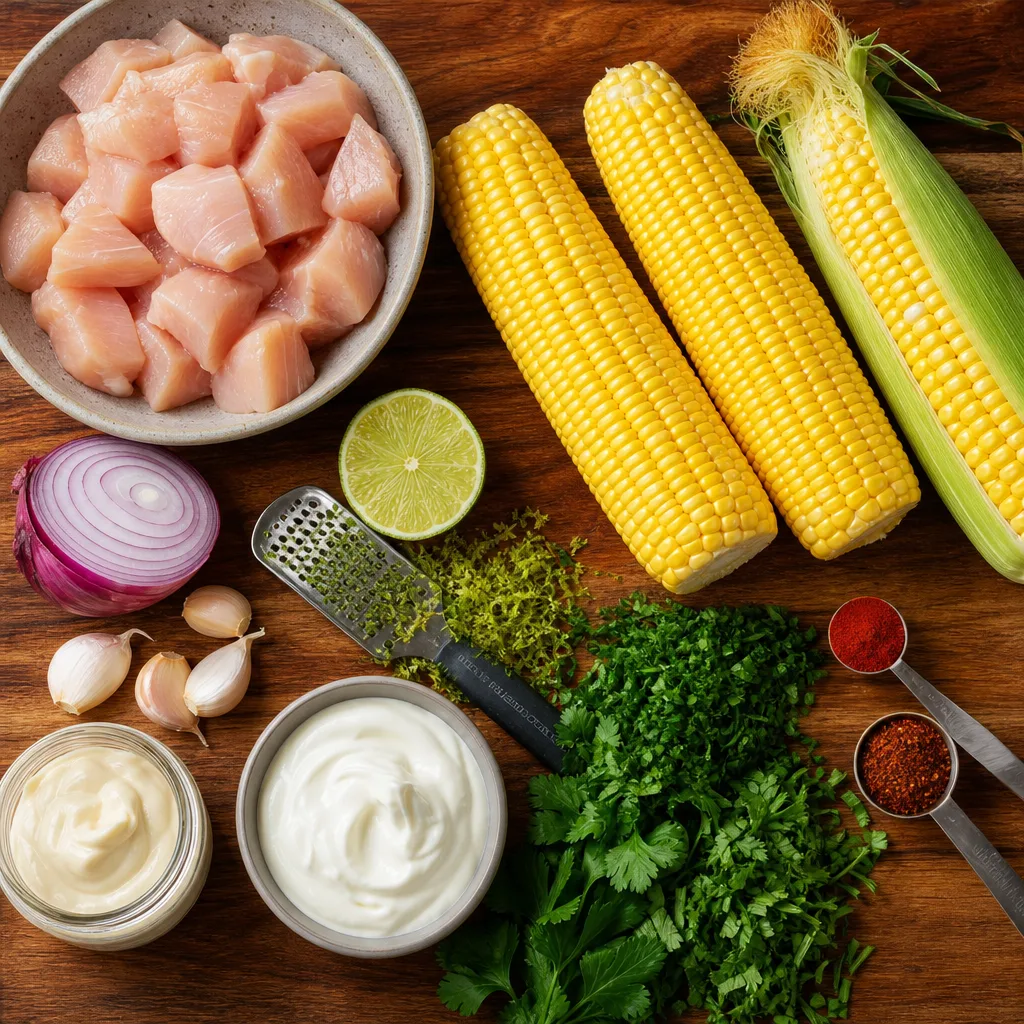 Ingredients for Grilled chicken and corn salad