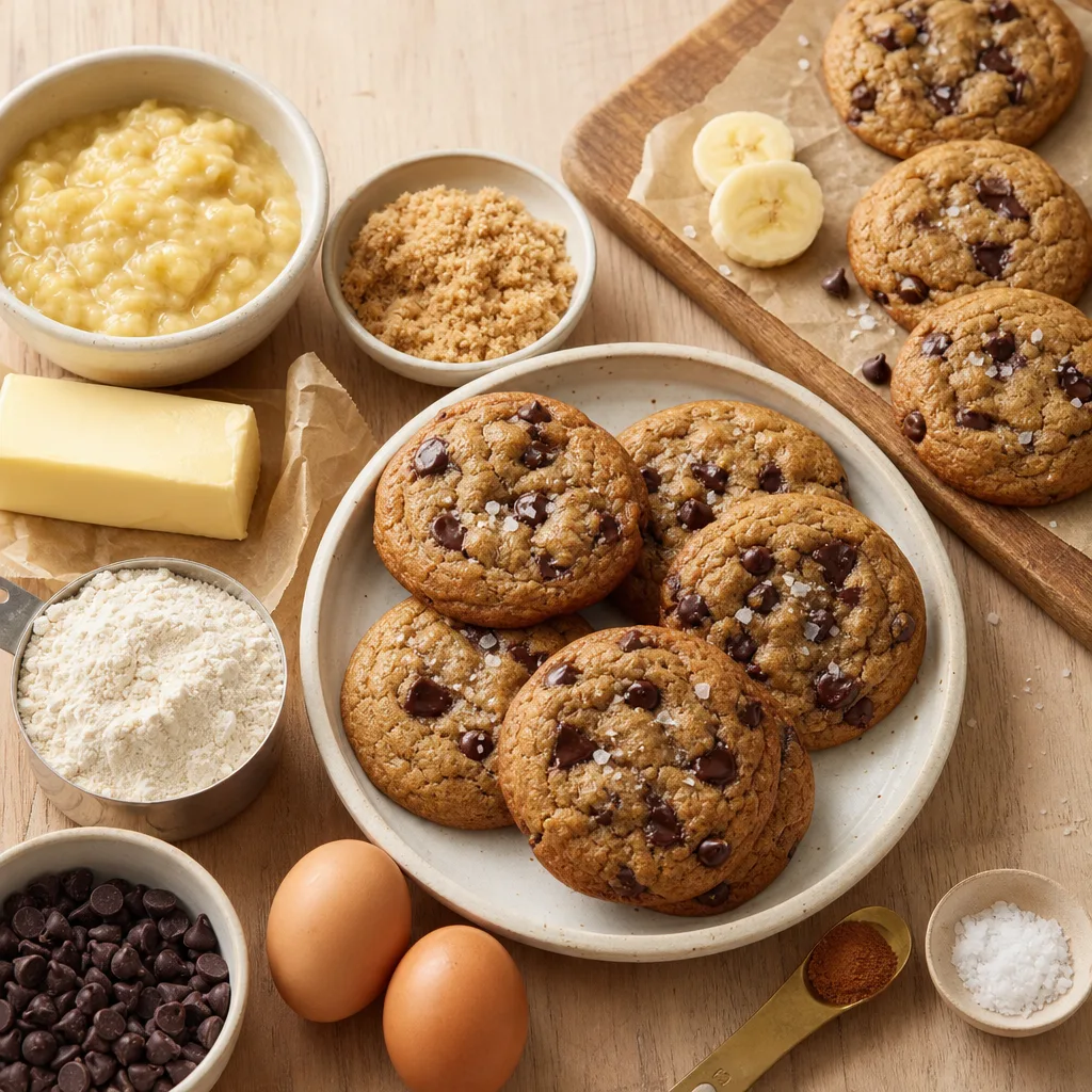 Ingredients for Banana chocolate‑chip cookies (banana‑bread style)
