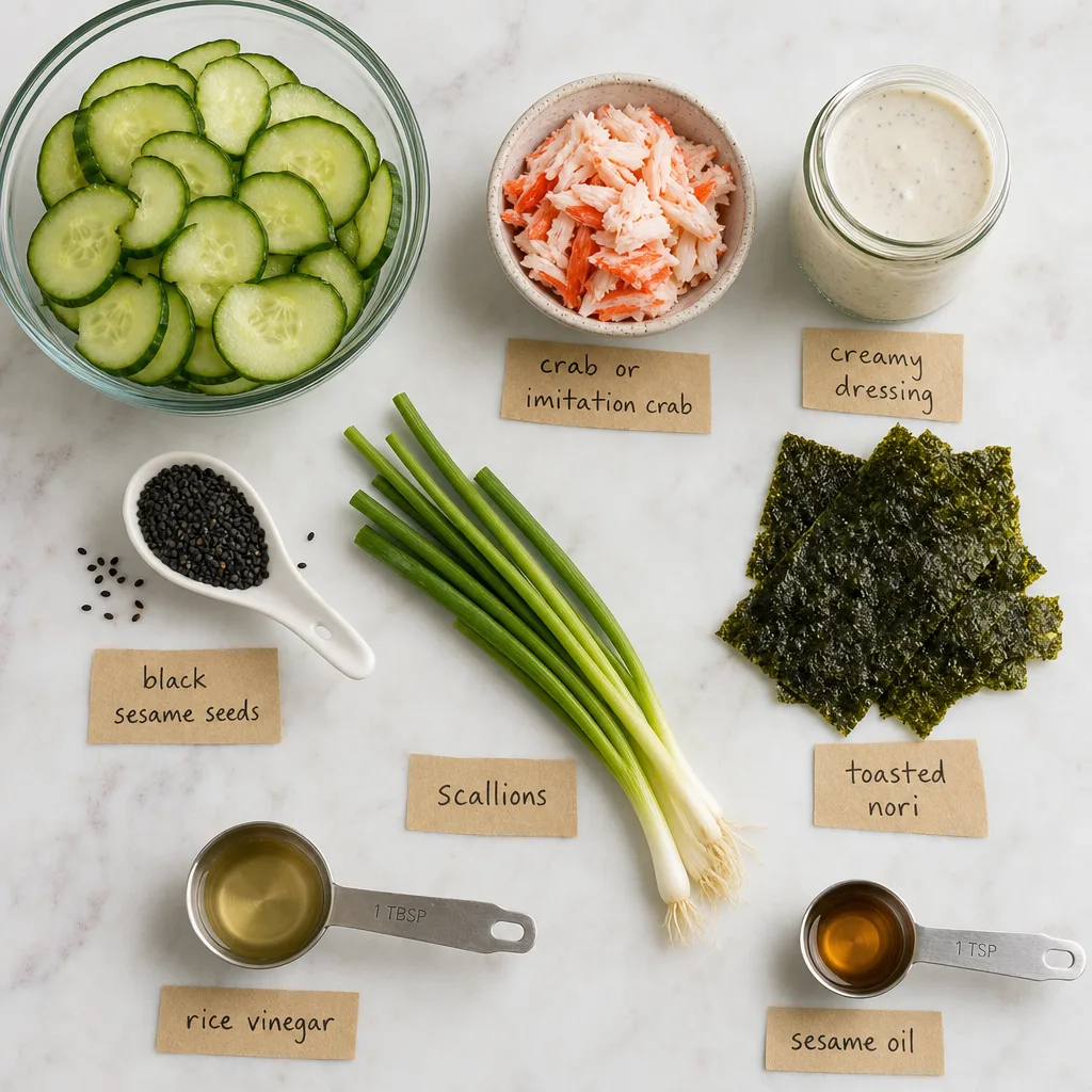 Ingredients for California Roll Cucumber Salad